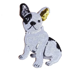 Cute Dog Sequins Fabric Patch Embroidered Iron on Patches For Clothing DIY Decoration Clothes Stripe Stickers Applique Badges