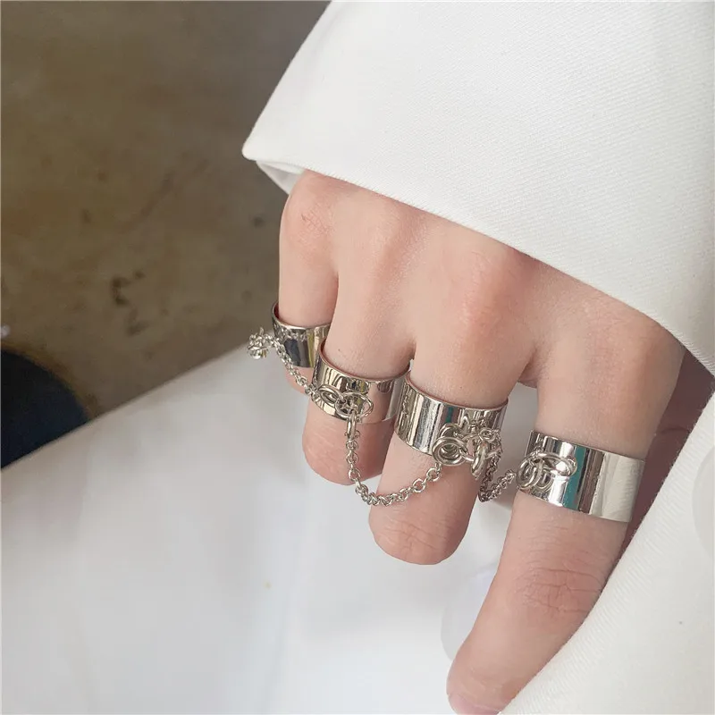 LATS Punk Cool Hip Pop Rings catena regolabile multistrato quattro anelli aperti lega uomo ruota anelli per donna regalo per feste