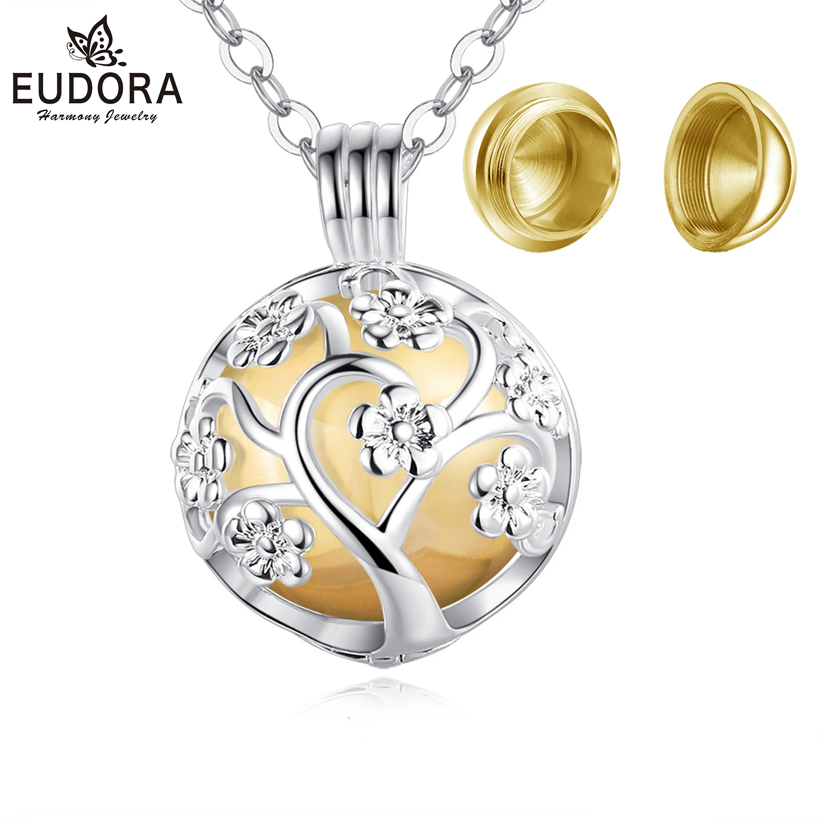 EUDORA Urn Cremation 14mm Flower Cage Locket  Ash Holder Keepsake Capsule Pendant Hollow Ball DIY Necklace Jewelry k307n14