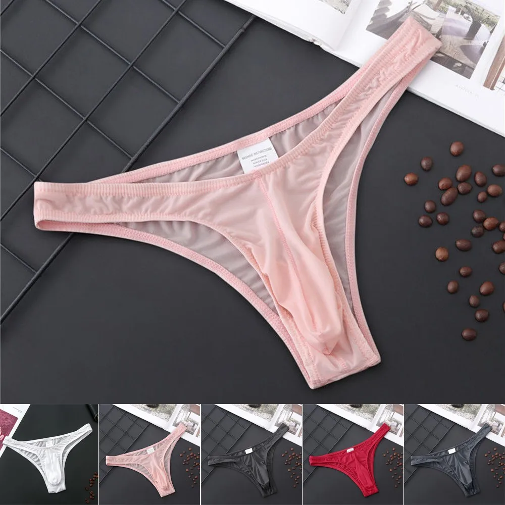 Men Briefs Pouch Underwear Breathable Thong Transparent Panties Ultra-Soft Low-Rise Bikini G-String Sissy Panties Jocks Bikini