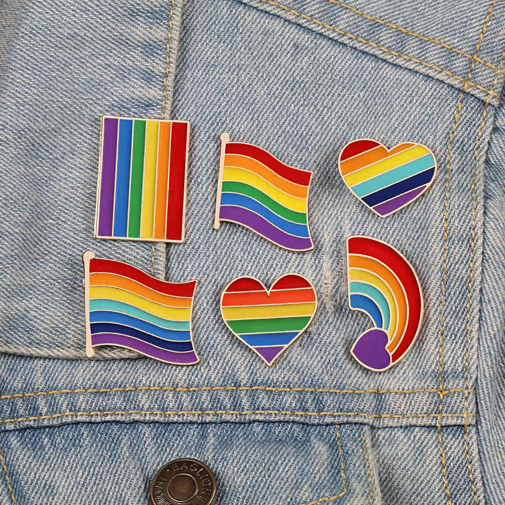 LGBT Art Rainbow Custom Enamel Pins Flag Love Heart Brooches Bag Shirt Lapel Pin Rainbow Clouds YES Gesture Badges Jewelry Gifts