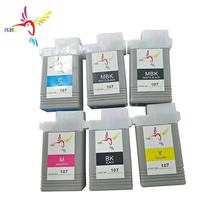 For Canon iPF670/ iPF680/iPF685/iPF770/iPF780/iPF785 Printer 130ml 6pcs/Set PFI107 Ink Cartridge with Dye and Chip