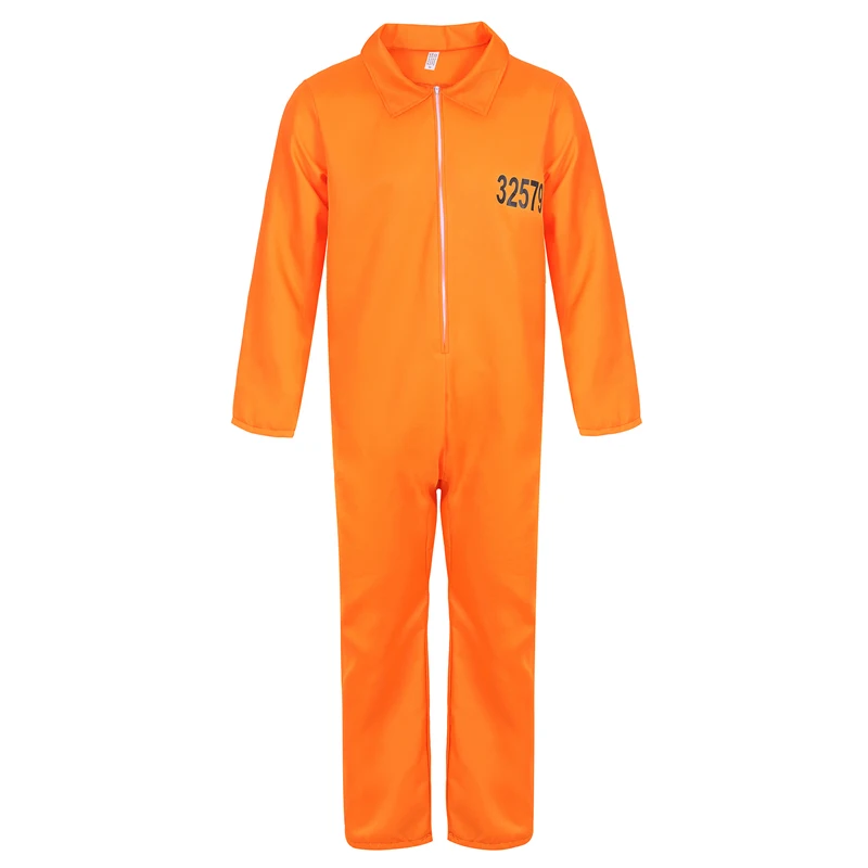 Herengevangenenkostuum Ontsnapte Gevangene Jumpsuit Oranje Gevangene Halloween Cosplay Kostuums Unisex Gevangenis Crimineel Verkleden