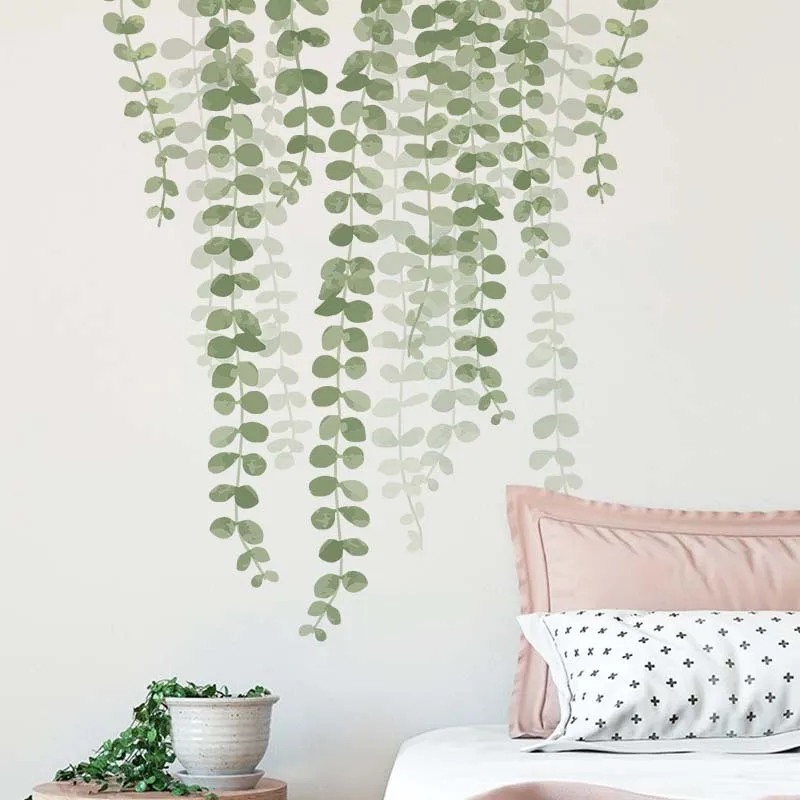 2024 Green Leaf Vine Wall Stickers for Living Room TV Background Self-adhesive Wall Decals Vinyl DIY Wall Murals Home Decor