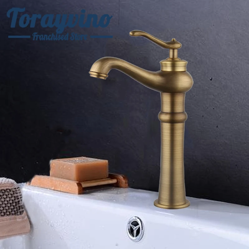 

bathroom sink faucet robinet salle de bain brass Antique brass single hole deck mount taps single handle faucet Cold & Hot tap