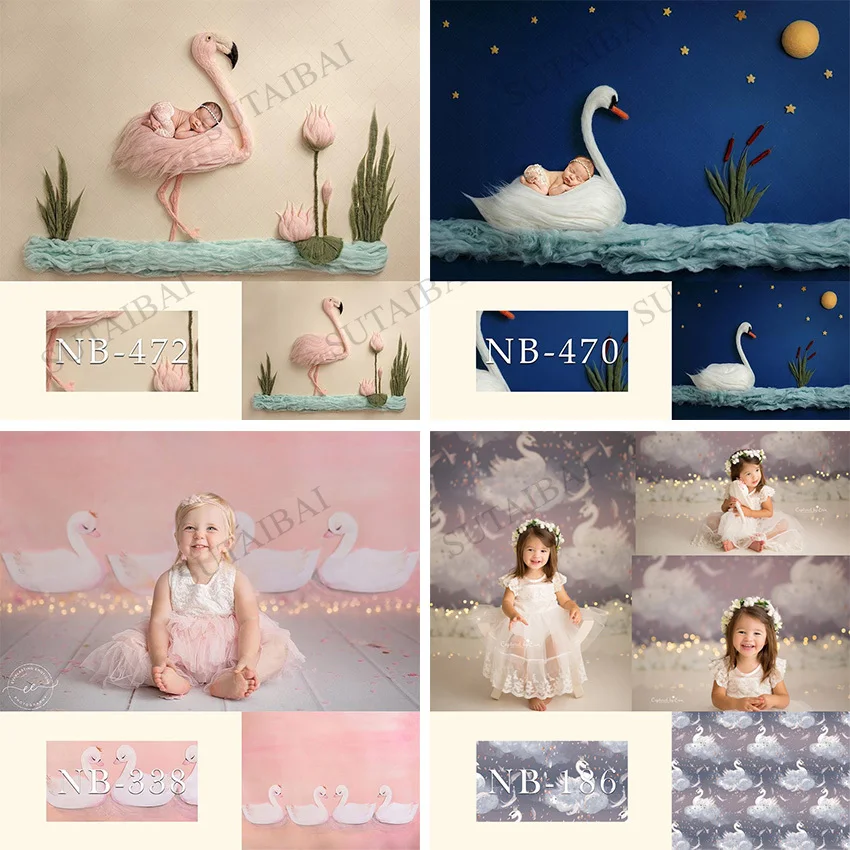 

Safari Animals Photography Backdrop Newborn Baby Portrait Photo Shoot Elephant Swan Flamingo Theme Background for Photo Booth