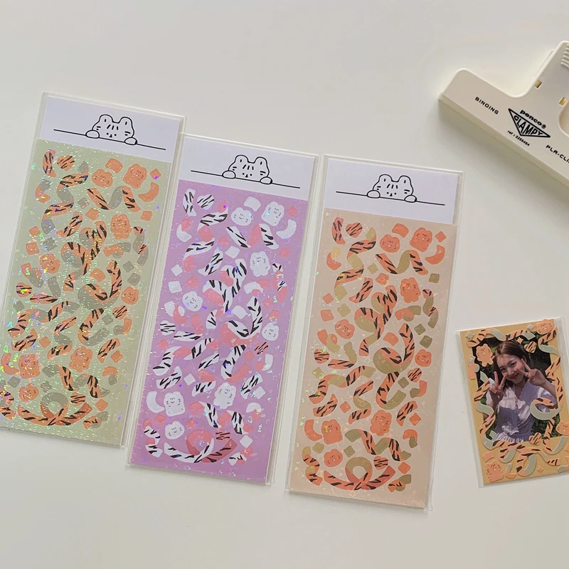 Kawaii Cat Ribbon Laser Stickers Decorative Hand Account DIY Diary Scrapbooking Album Collage Korean Cute Stationery Sticker