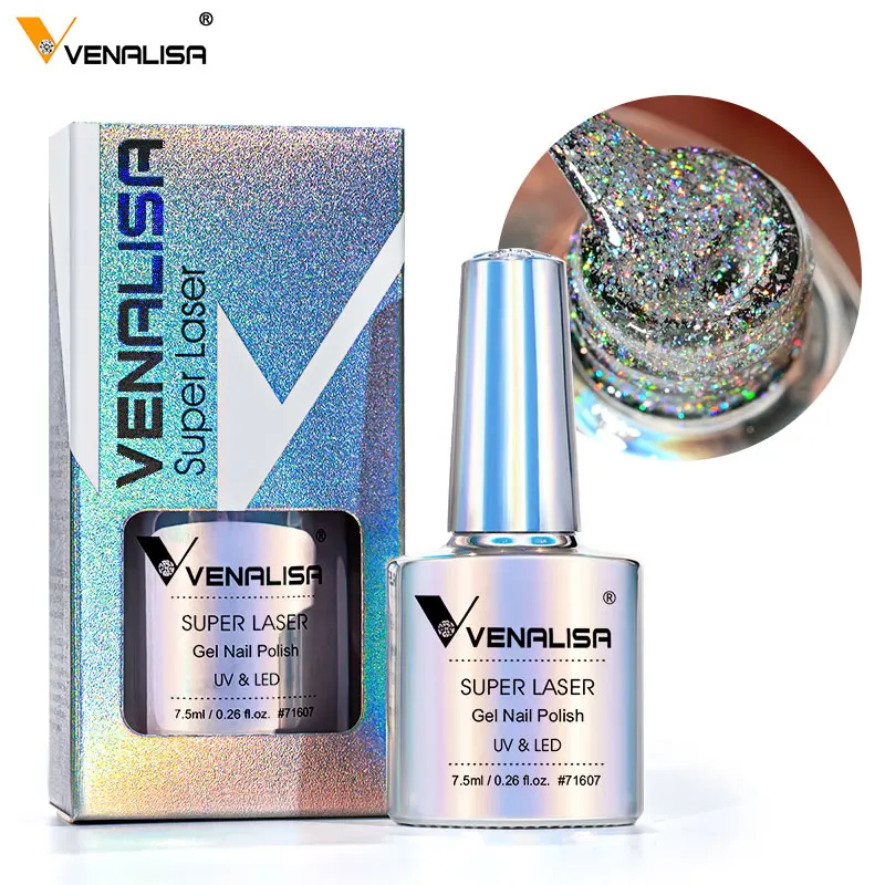 Venalisa Super Laser Gel Nail Polish LED UV Semi Permanent Reflective Glitter 7.5ml Sparkling Gel