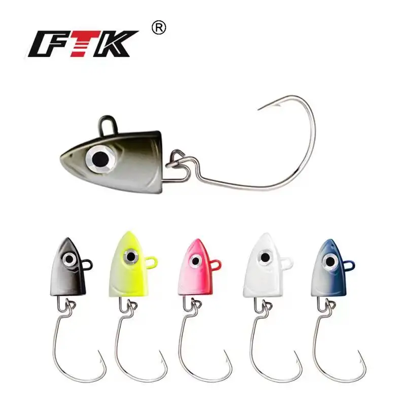 FTK 2pcs/lot 5g 12g 25g crank Jig head hook fishing hook head Jig lure hard bait soft worm jig hook for fishing