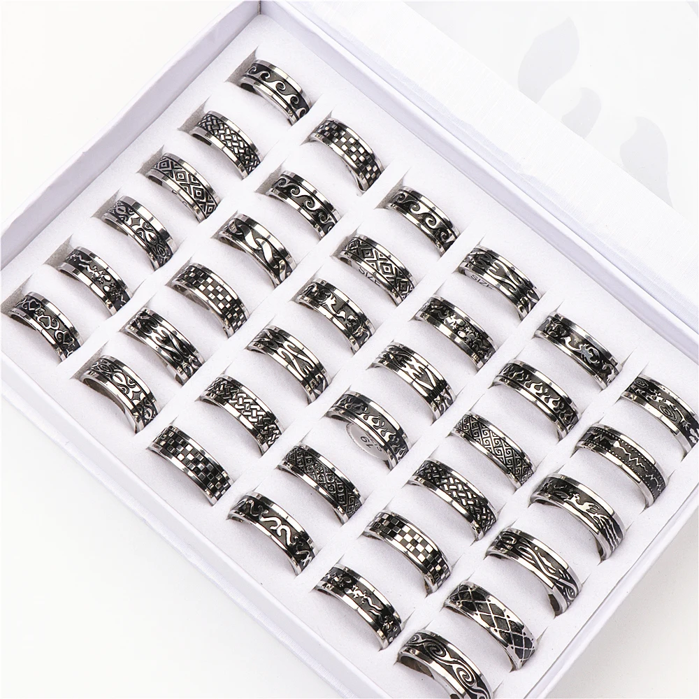 

Wholesale Bulk 36pcs/Lot Vintage Stainless Steel Animal Geometry Mix Style Rings For Men Women Jewelry Internal polishing