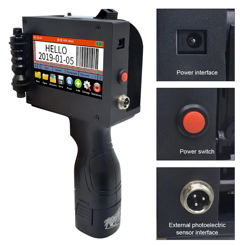 25.4mm Handheld Printer Mini Inkjet with  25 Languages & 300-600DPI Touch Screen for  Bar Batch Code Variable Date Number Logo