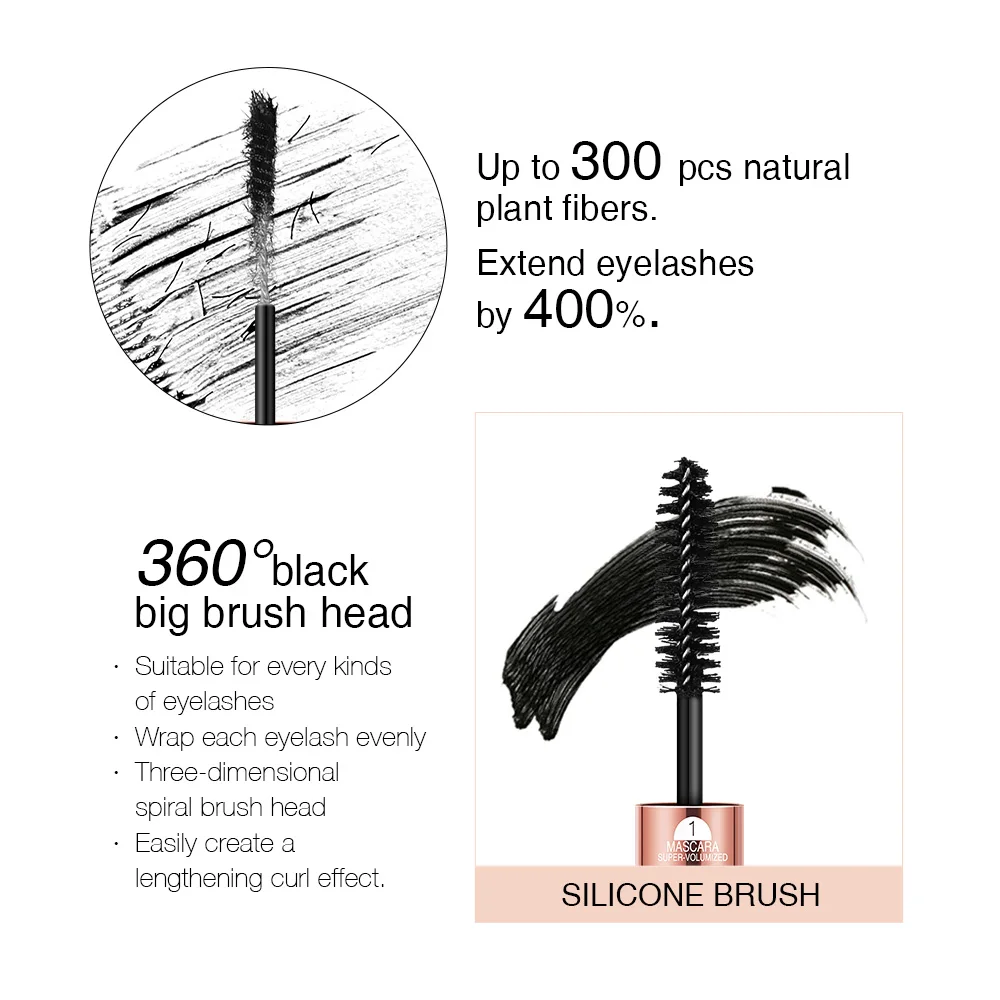 O.TWO.O 2 in 1 Makeup Mascara Volume Curling 4D Silk Fiber Lengthening Lashes Waterproof Fast Dry Nourish Eyelash Extension