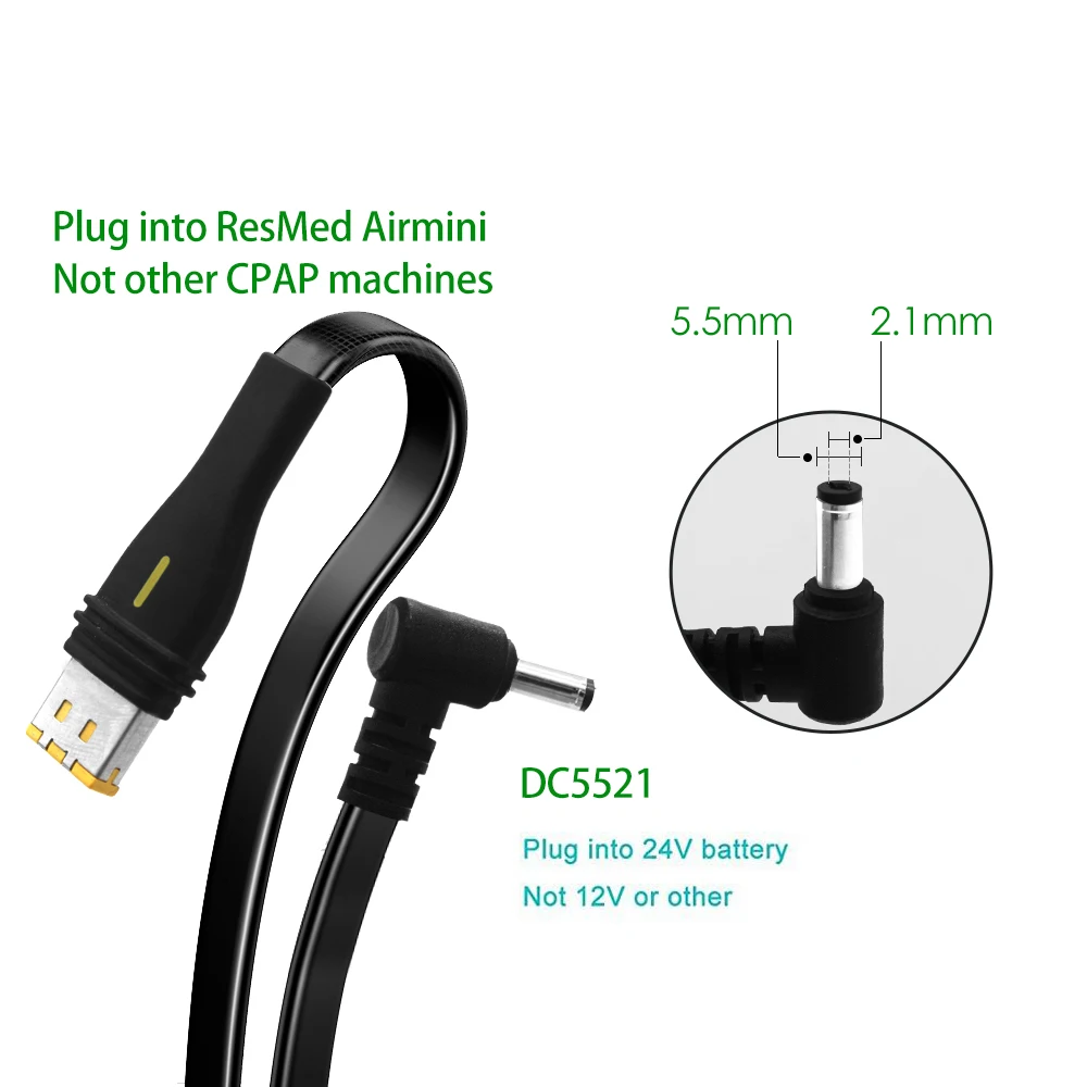 ResMed Airmini CPAP Machine DC 24V Power Cord 5.5 X 2.1mm to DC5521 Plug Supply Cable For Travelling Train Air