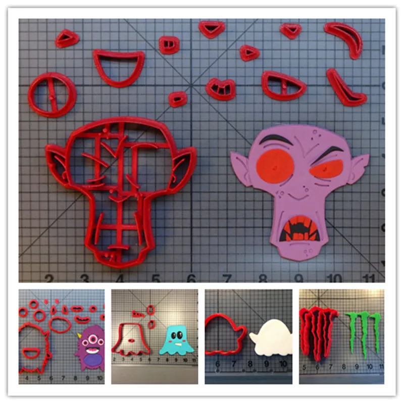 Halloween ghost monsters face shape fondant cutters for Halloween cake cupcakes cookies 3D printed cake decorating tools