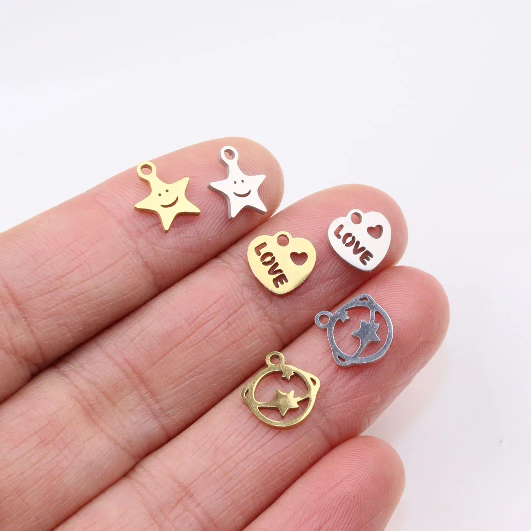 10pcs Wholesale StainlessSteel High Quality Mini Mirro Polish  Women Charm Pendant DIY Necklace Bracelets Unfading Colorless