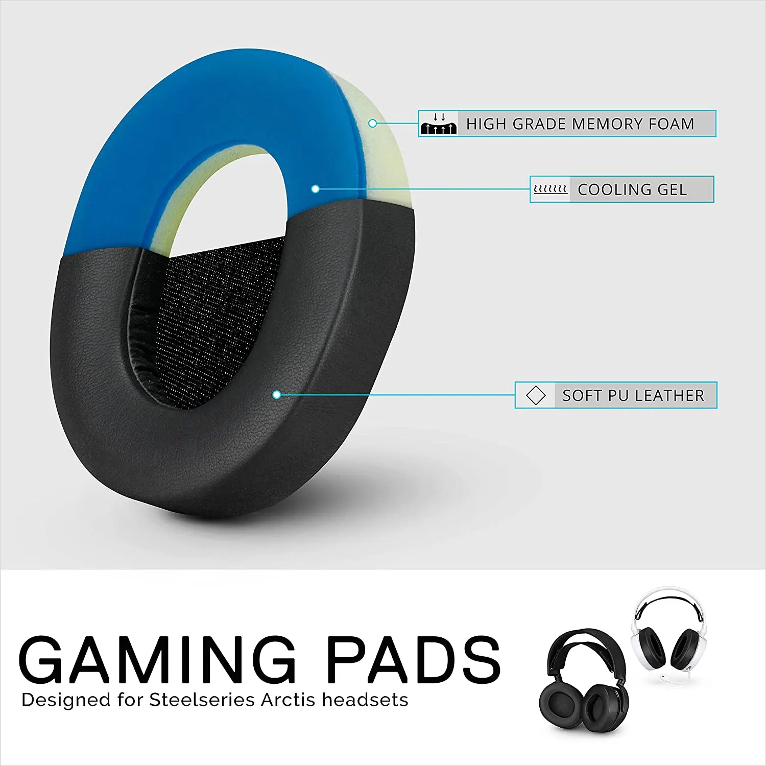 Enhanced Gaming แผ่นรองหูฟังสำหรับ Steelseries Arctis, Enhanced Gel & โฟมจำรูปสำหรับ Comfort & Cooling,ออกแบบ