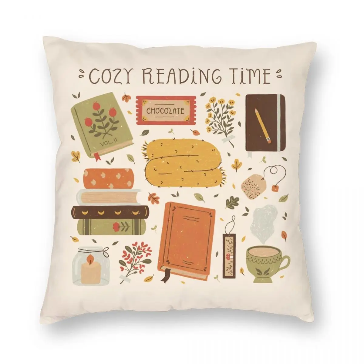 

Cozy Reading Time Square Pillowcase Polyester Linen Velvet Creative Zip Decorative Pillow Case Sofa Cushion Case