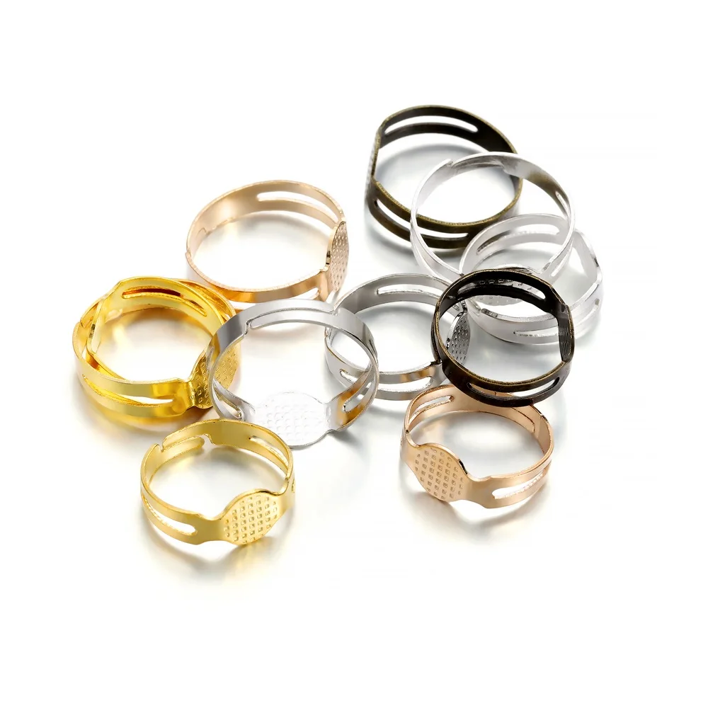 40PCS/lot 7/8MM Blank Ring Base Gold Silver Bronze Adjustable Ring Cabochon Base for DIY Fashion Jewelry Making Accessories