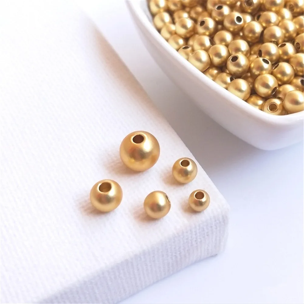 14K plated gold Color Sand-gold matte round beads handmade DIY gold necklace bracelet ornaments loose beads accessories