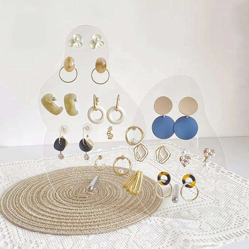 Transparent Plastic Earring Displays Geometry Curve Acrylic Boards Stud Dangle Ear Jewelry Accessories Storage Organizer Holder