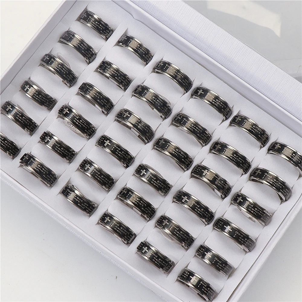 36pcs/lot Men\'s Serenity Prayer Stainless Steel Spinner Rotate Rings For Women Christian Jewelry