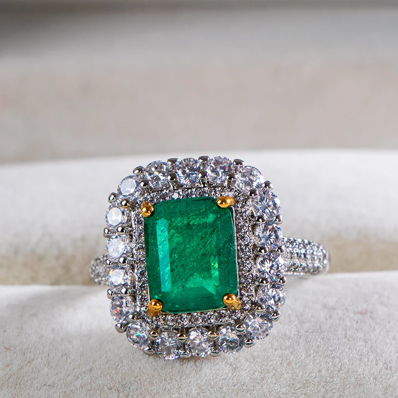 Cellacity luxury women ring with emerald gemstone silver  jewelry 5A zircon Engagement Wedding Girls Party Rings Gifts