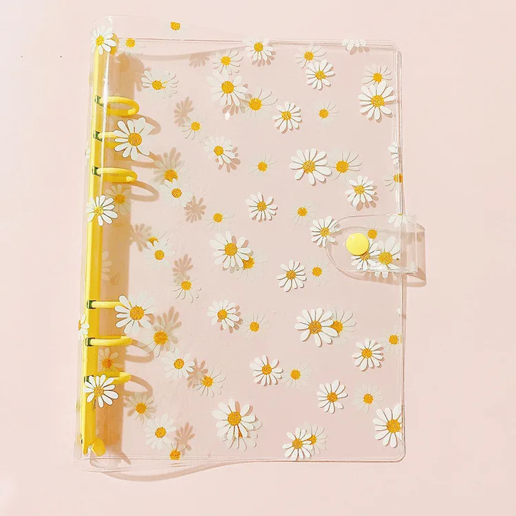 A6 Little Daisy Notebook Transparent 6 Rings Binder File Folder Loose Leaf Ring Binder Kawaii School Office Supplies