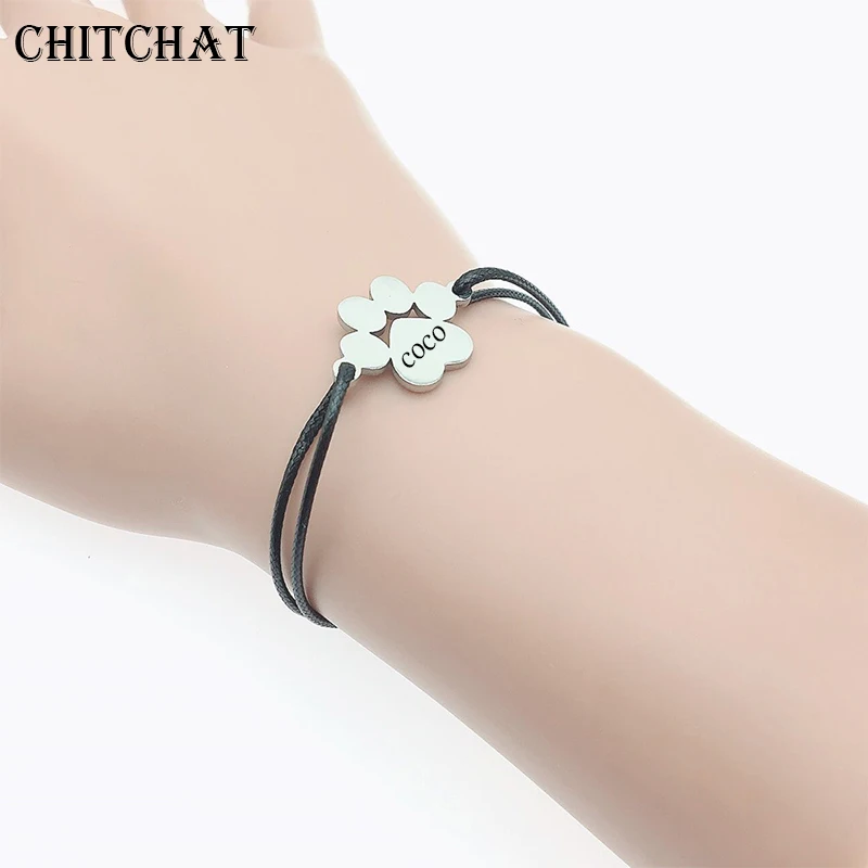 Custome Pet Names Rope Bracelet Tassut Cat Dog Paw Claw Bracelet Lovely Animal Bracelets for Women pulseras