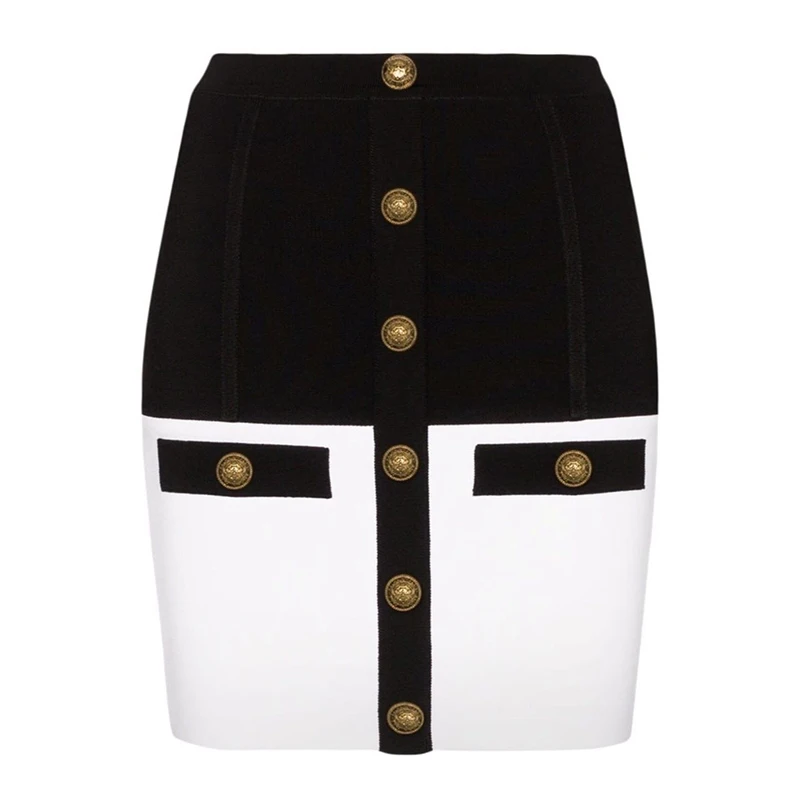 HIGH QUALITY Newest 2024 Stylish Designer Skirt Women's Color Block Patchwork Lion Buttons Mini Skirt