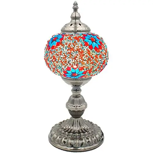 

Silver Fever Handcrafted Mosaic Turkish Lamp Moroccan Glass Table Desk Bedside Light Bronze Base with E12 Bulb (Flowers for LG)