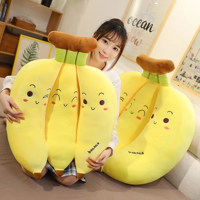 35-70cm criativo dos desenhos animados banana travesseiro de pelúcia kawaii sofá almofada brinquedo do bebê bonito boneca de pelúcia crianças brinquedos de frutas presente do miúdo