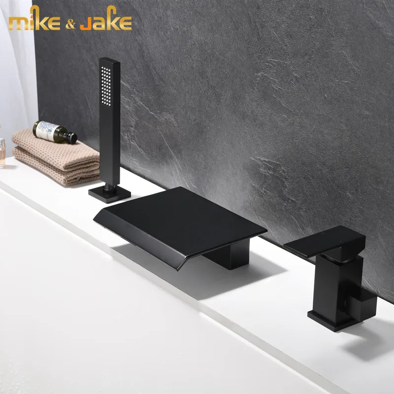 

Matte black waterfall bathtub faucet bath cold and hot tap bathroom mixer square waterfall bathroom bathtub faucet suit