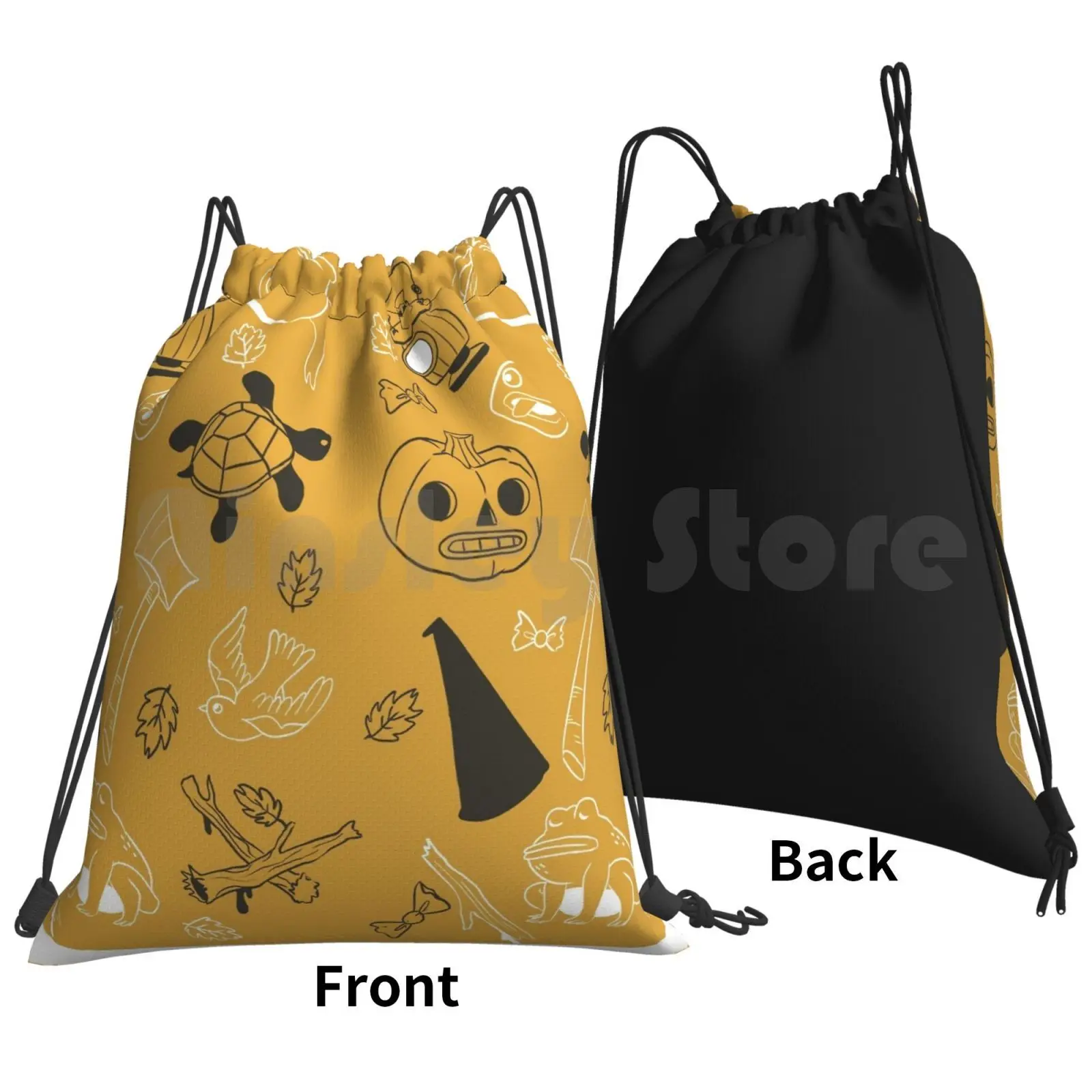 Pattern Backpack Drawstring Bags Gym Bag Waterproof Fall Pattern Pumpkin Latter Fanart Wirt Greg Jason Funderburker