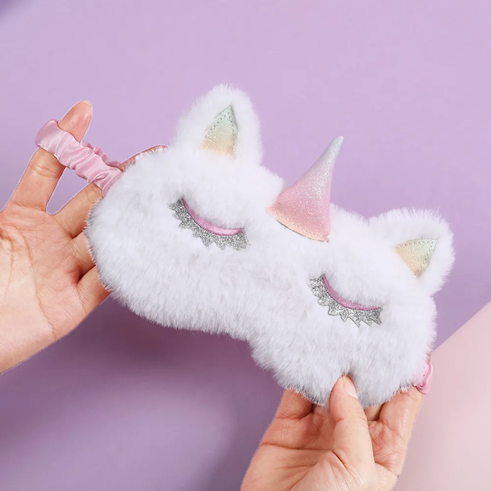 1PCS Unicorn Eye Mask Cute Rabbit fur Cartoon Sleeping Mask Plush Blindfold Eye Shade Cover Eyeshade For Travel Home Party Gifts