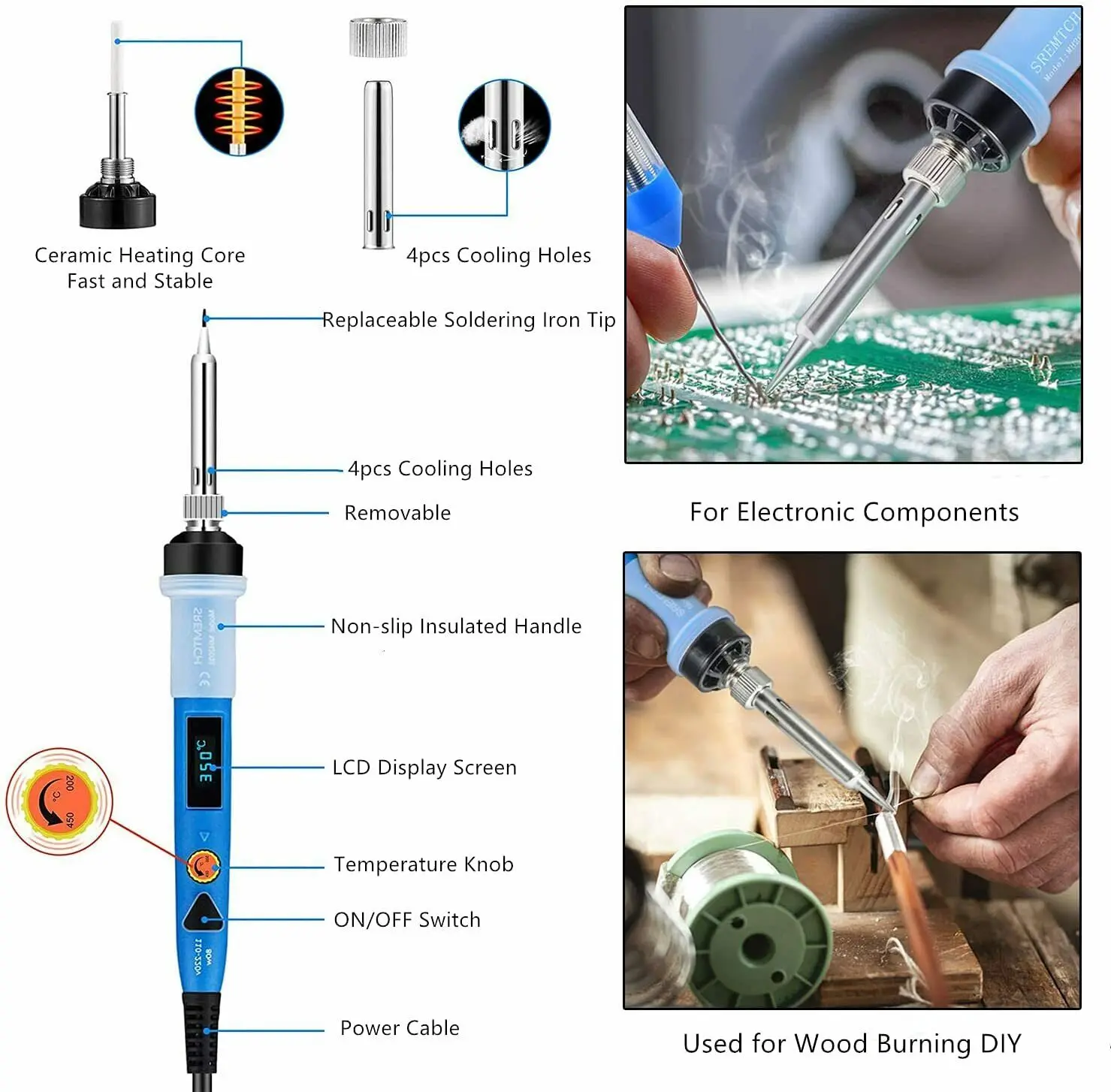 Kit de ferro de solda 80w lcd ajustável temp ferramenta de solda estação bomba desoldering