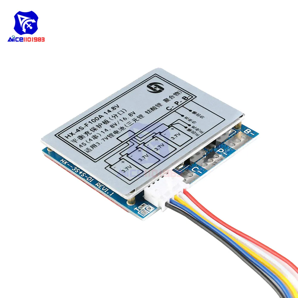 diymore 100A 4S 3.7V 18650 Lithium Cell/3.2V Iron Phosphate Battery BMS Protection Charge Board Over-Charge Over-Discharge Board