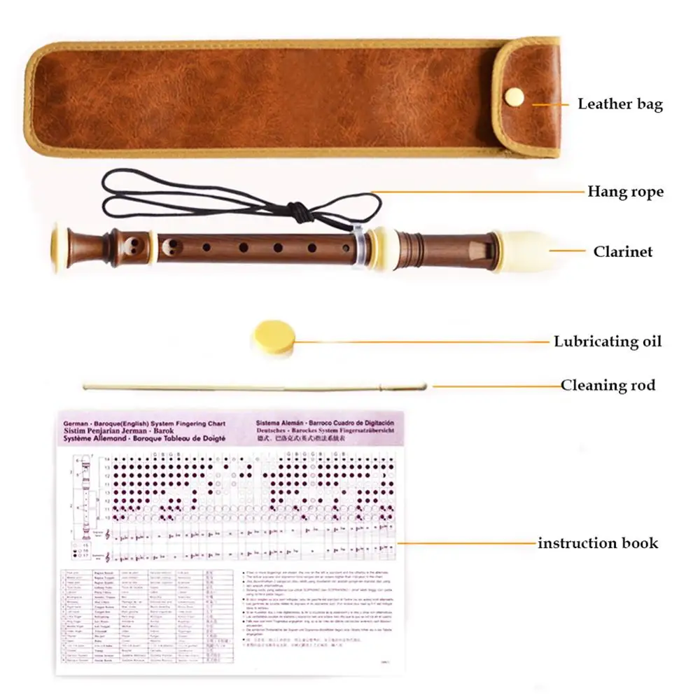 German-style 8 Holes Recorder Soprano Clarinet Chinese Vertical Dizi ABS Resin Plating Wood Grain Flute C Key Music Instrument