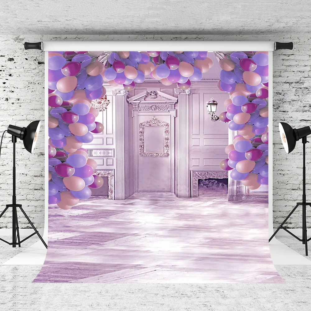 

VinylBDS Color Palace Wedding Background Photography Romantic Pink Series Backdrops Colored Balloons Valentine Backdrops