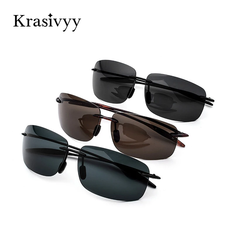 Krasivyy BRAND 2024 nuovi occhiali da sole senza montatura TR90 da uomo lenti in Nylon di alta qualità occhiali da sole quadrati da guida Oculos De