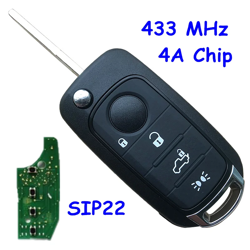 

Flip Remote Key Fob For Chrysler 433MHz 4A Chip For Dodge For Jeep