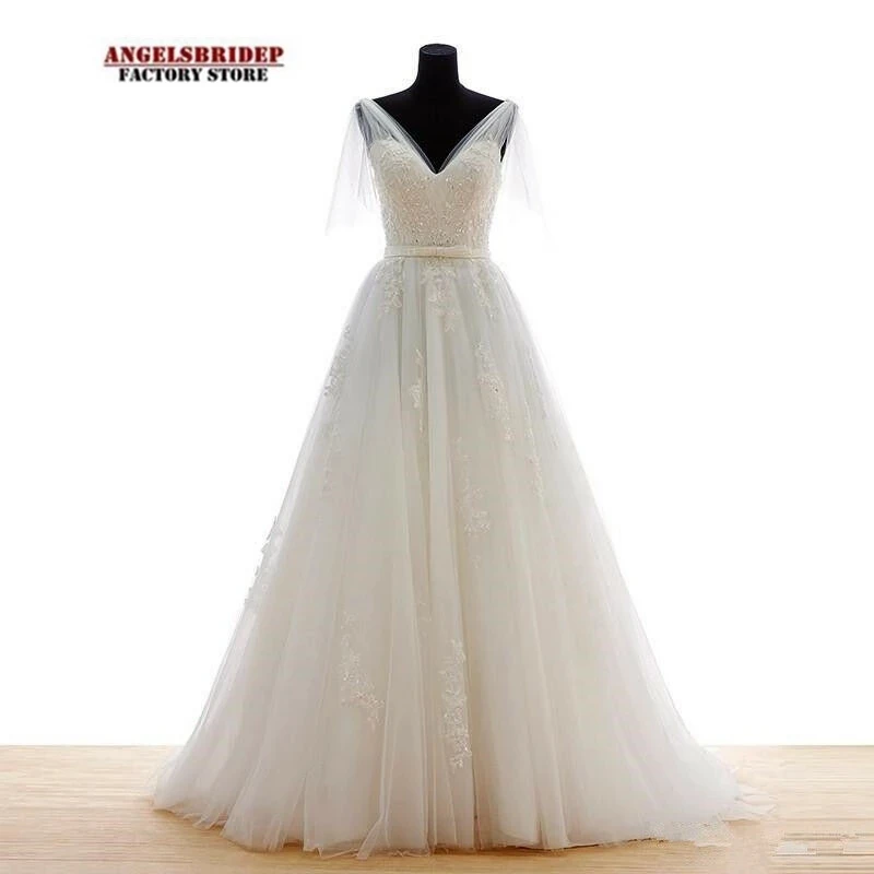 

2021 Lace Appliques Beaded Half Sleeve Wedding Dress Long Train Wedding Gown V-Neck Elegant Plus Size Vestido De Noiva With Sash