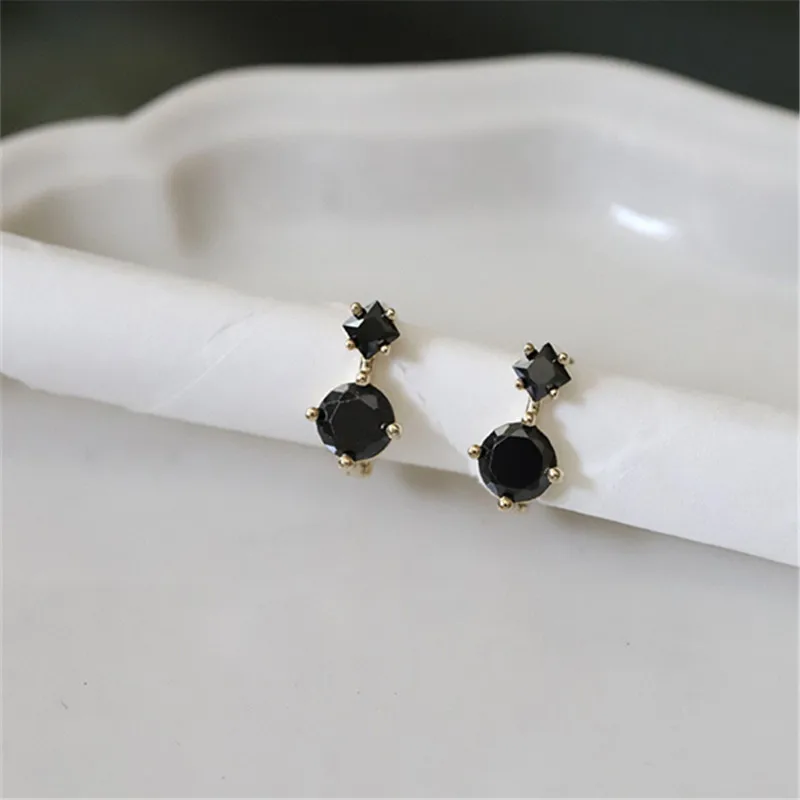 Small Cute Geometric Black CZ Stud Earrings Fashion 100% 925 Sterling Silver Punk Studs Ear For Women Jewelry Gift