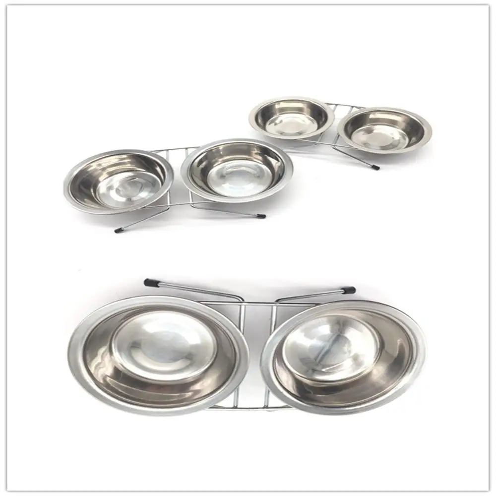 

S M L Double Dog Bowls Diner Dish Durable Stainless Steel Dog Bowl Anti Slip Removable Puppy Cat Food Water Pet Feeders