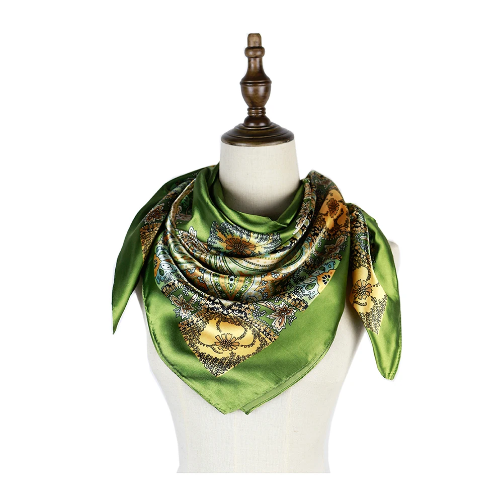 Women Square Scarf Wraps Neck Wear Satin Silk Muslim Head Cover Hijabs Vintage Paisley Print Luxury Brand