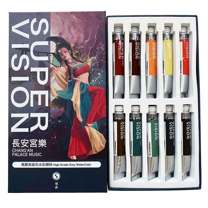 Imagem -04 - Água Cor Pintura Tubo Pintura Desenho Arte Suprimentos Super Visão Alto Grau Cinza Aquarela 10 Cores 8ml Profissional