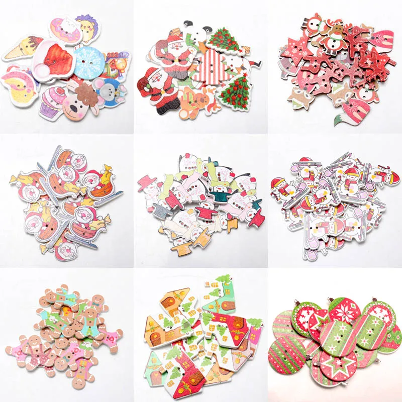 20pcs/pack Mix Christmas Decorative Wooden Buttons DIY 2 Holes Handmade Scrapbooking For craft Supplies Sewing Accessories