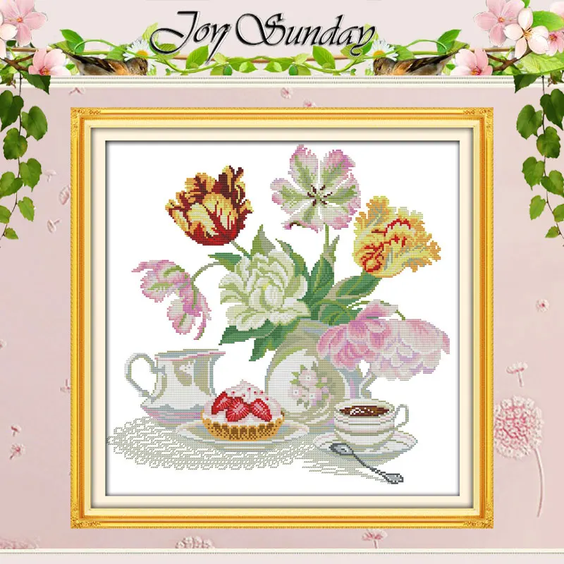 

Afternoon Tea Dessert Patterns Counted Cross Stitch Set DIY 11CT 14CT 16CT Stamped DMC Cross-stitch Kit Embroidery Needlework