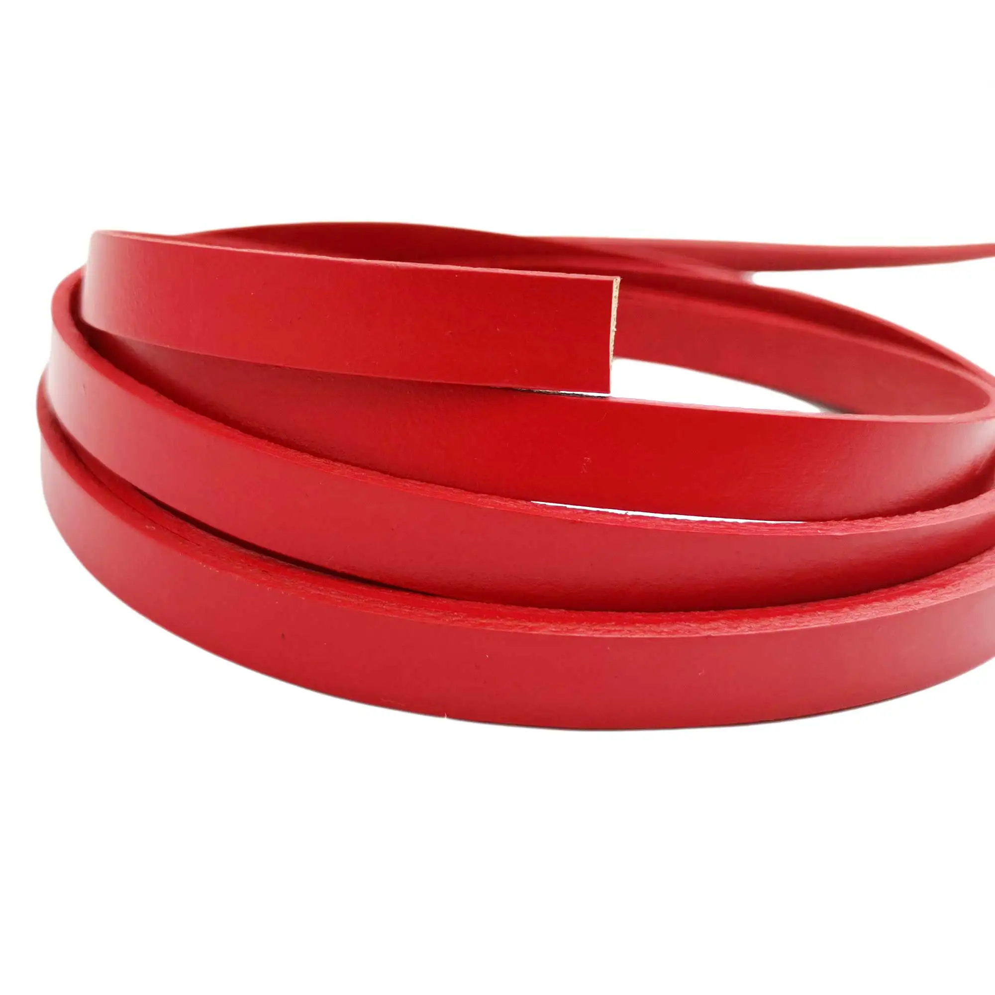 Aaazee 8mm Flat Red Cow Hide Leather Strip, 8x2mm Genuine Cord