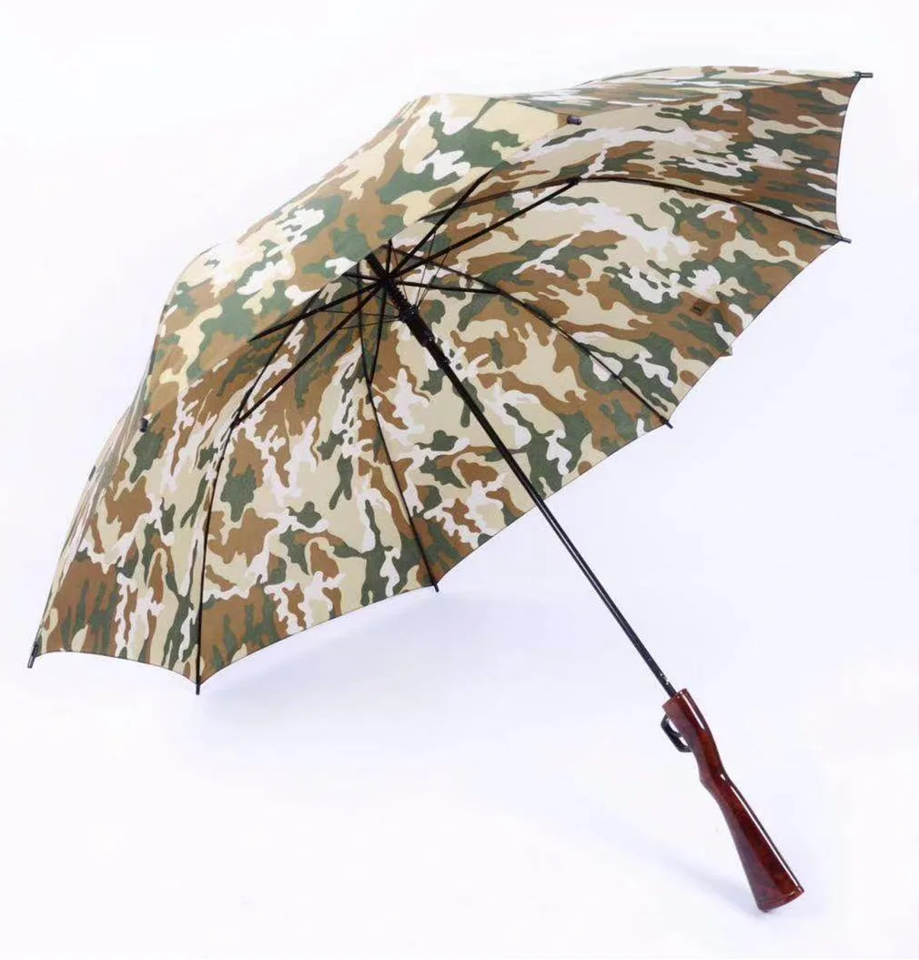 Rifle imitation wooden(plastic) handle gun umbrella sunscreen anti-thunder windproof fiberglass camouflage military long parasol