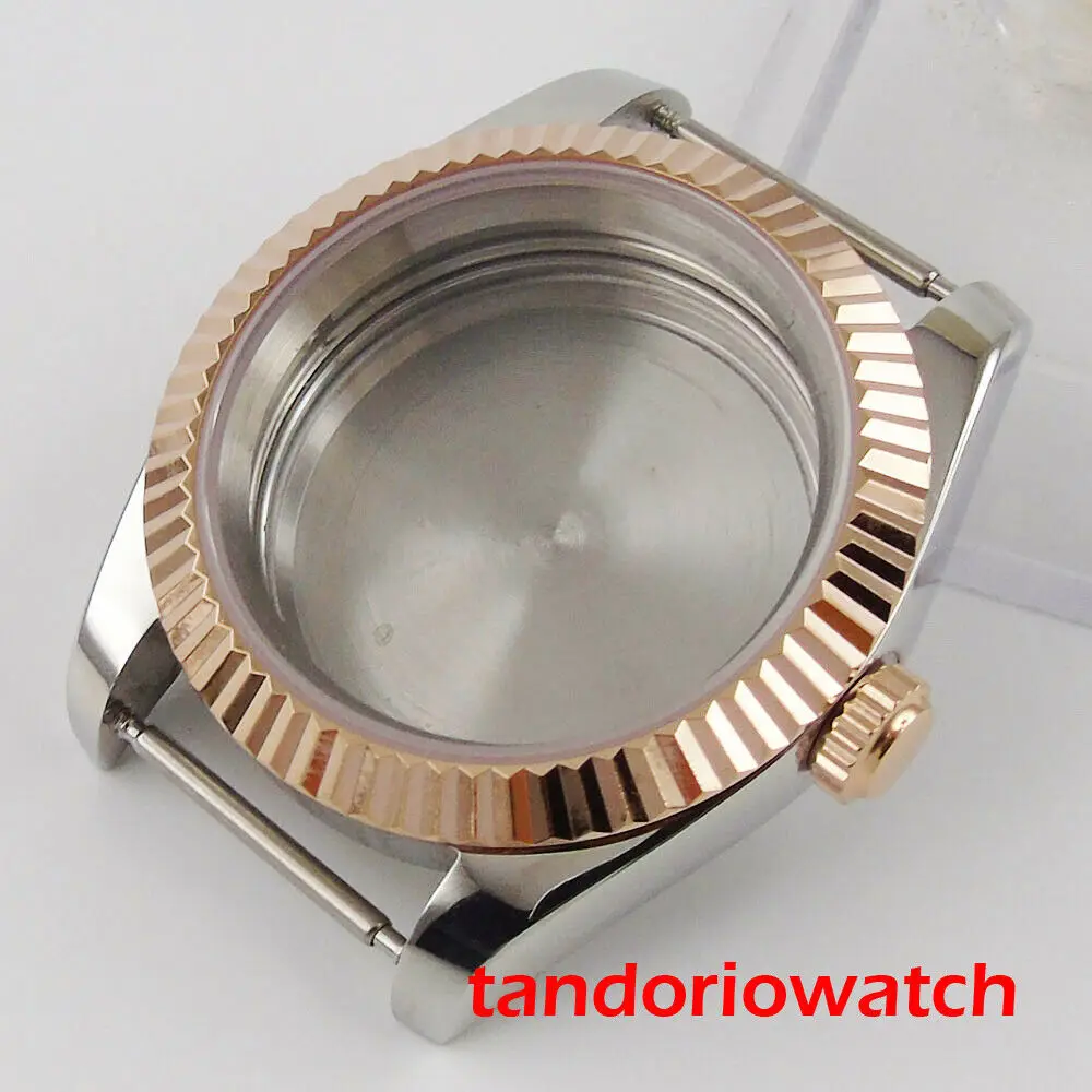 

Fit for ETA 2836 MIYOTA 82 Series Movement Watch Case Rose Gold Fluted Bezel Sapphire Glass Solid Backcover